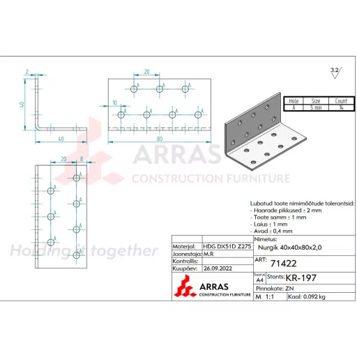 40x40x80x2.0 Sarokvas CE-ETA tüzihorg.