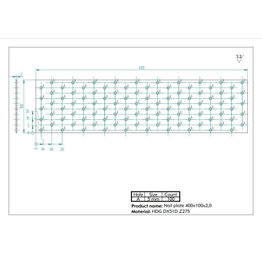 400x100x2,0 Lapos összekötővas CE tüzihorg.