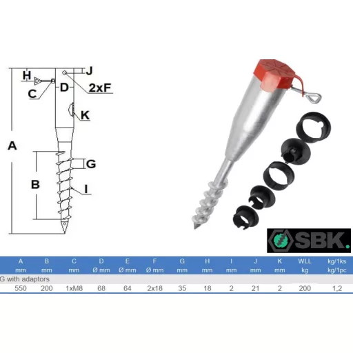 SBK Kör alakú talajcsavar 68x550 (szűkítőkkel)+behajtó